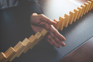 Problem Solving,Close up view on hand of business woman stopping