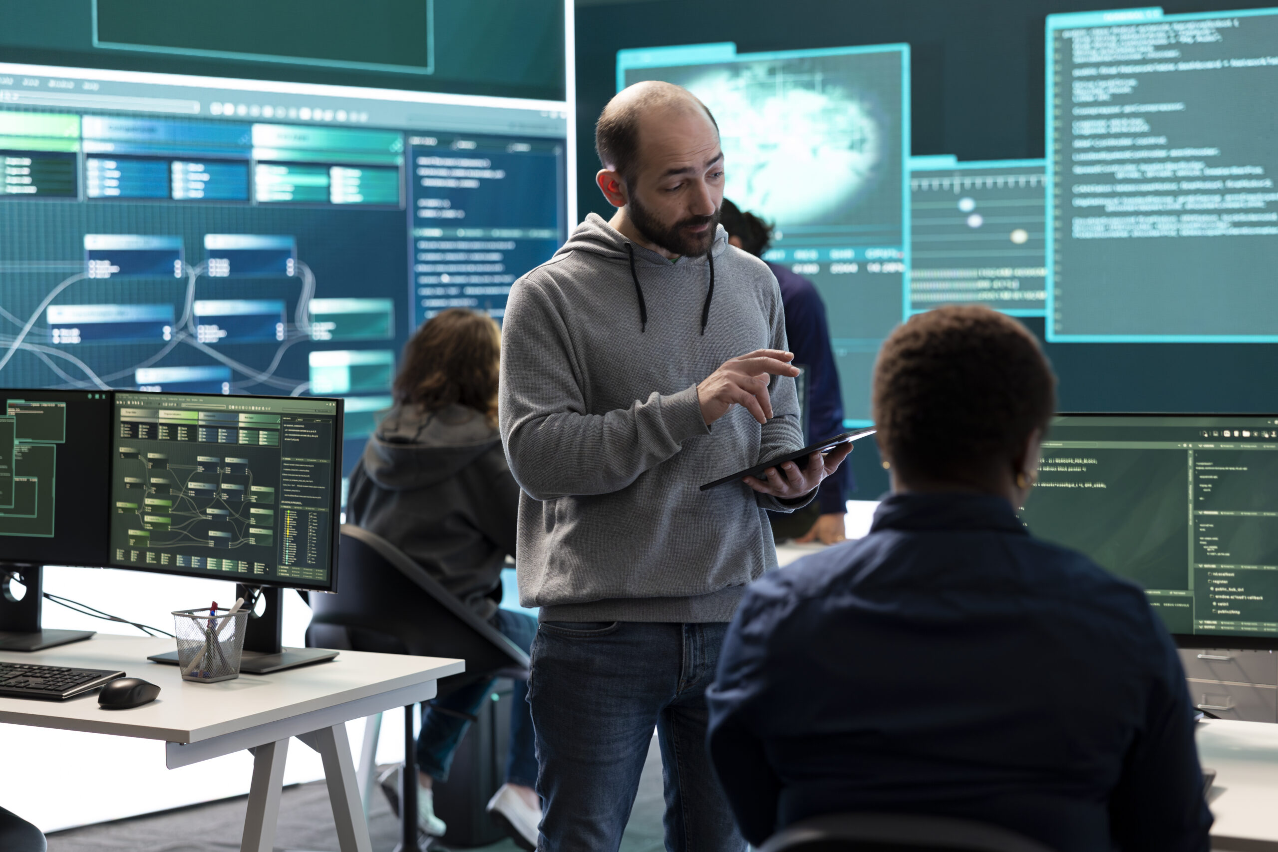 Related image in Information Security category for A CISO’s Roadmap to Navigating EU Cybersecurity Regulations post 2 Related image in Information Security category for A CISO’s Roadmap to Navigating EU Cybersecurity Regulations post | cyber security team conducting cyber surveillance governmental control room scaled